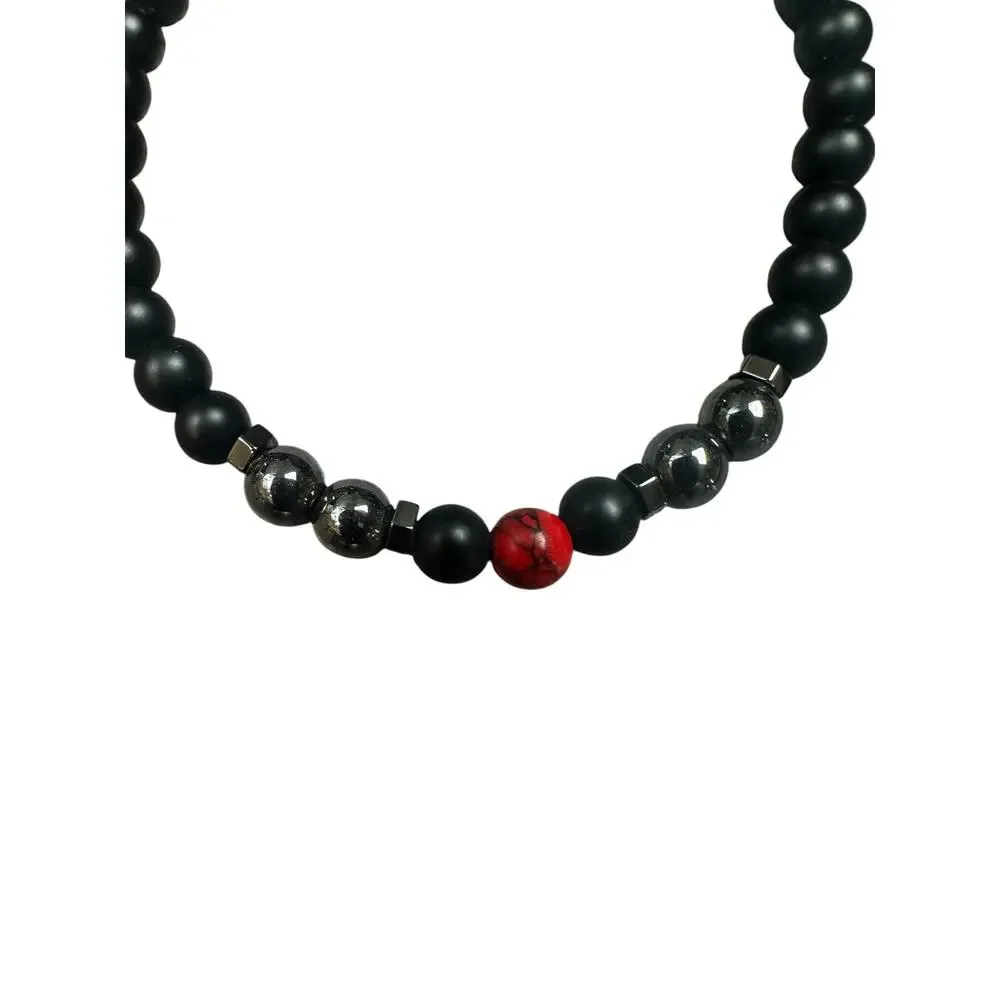 Andrew Christian Black Silver Red Bead Stretch Bracelet — OS